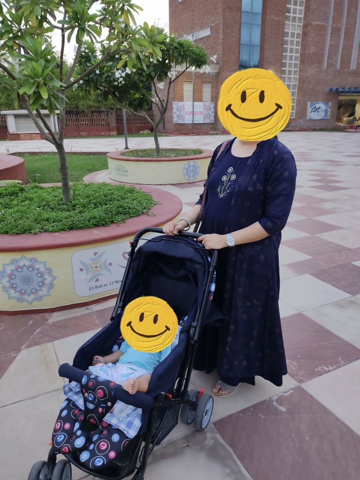 BABYHUG Comfy Ride Stroller/Pram For Baby  Dark Blue Polka
