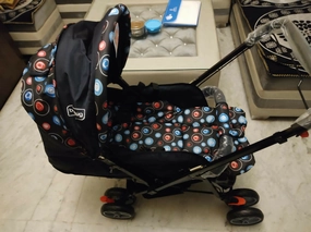 BABYHUG Comfy Ride Stroller/Pram For Baby  Dark Blue Polka