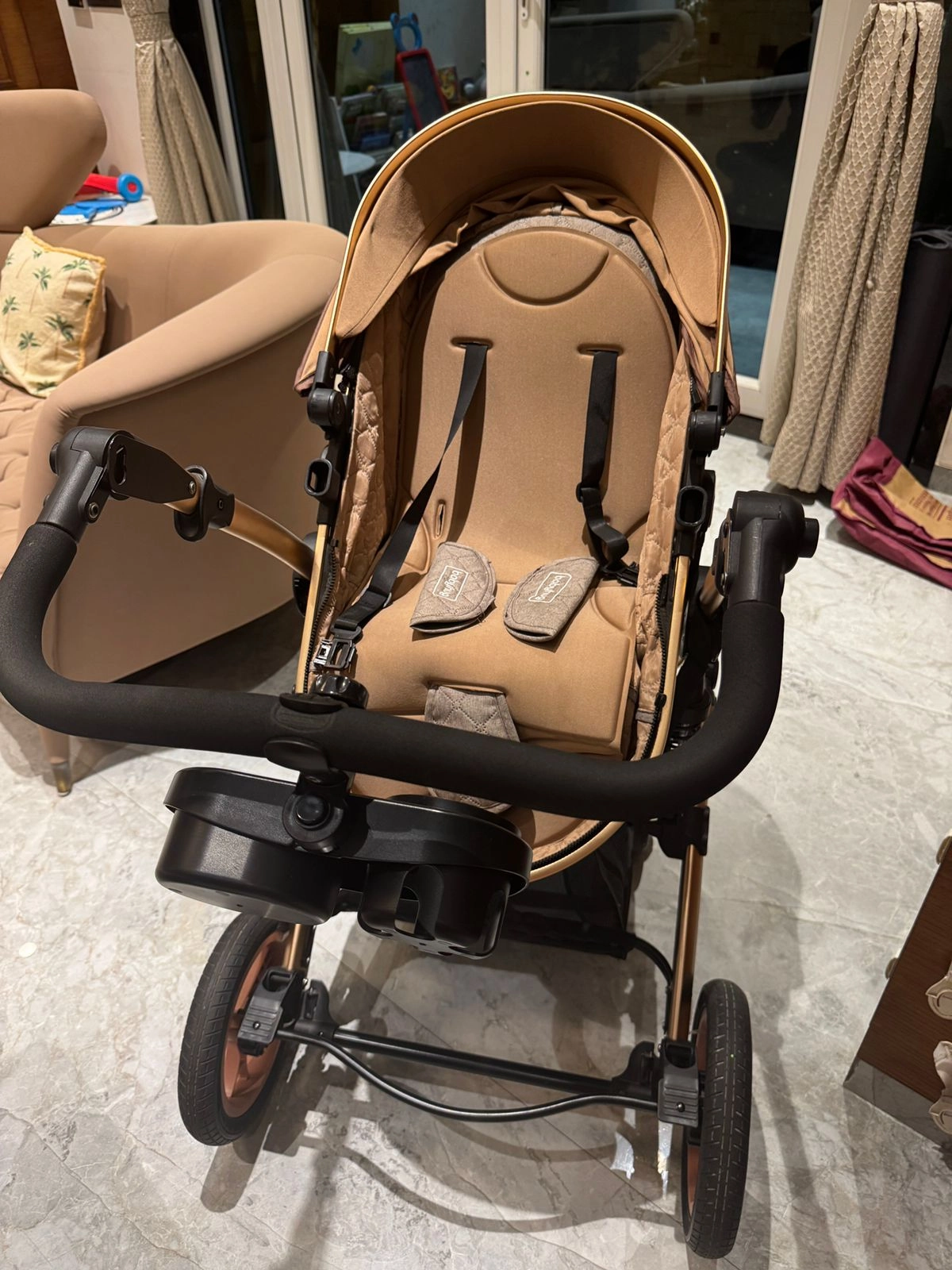 BABYHUG Majestic Stroller Cum Carry Cot With Canopy - Beige