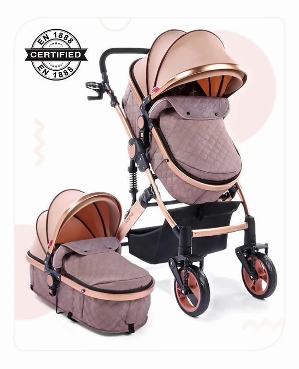 BABYHUG Majestic Stroller Cum Carry Cot With Canopy - Beige