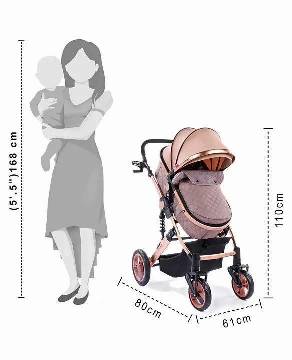 BABYHUG Majestic Stroller Cum Carry Cot With Canopy - Beige