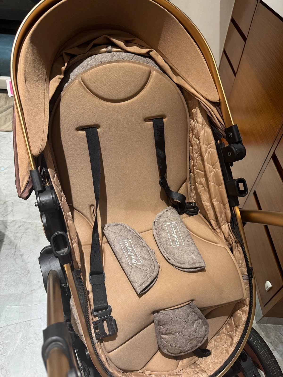 BABYHUG Majestic Stroller Cum Carry Cot With Canopy - Beige