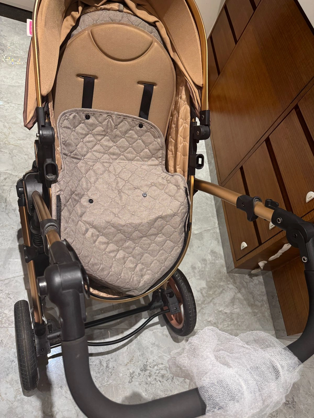 BABYHUG Majestic Stroller Cum Carry Cot With Canopy - Beige