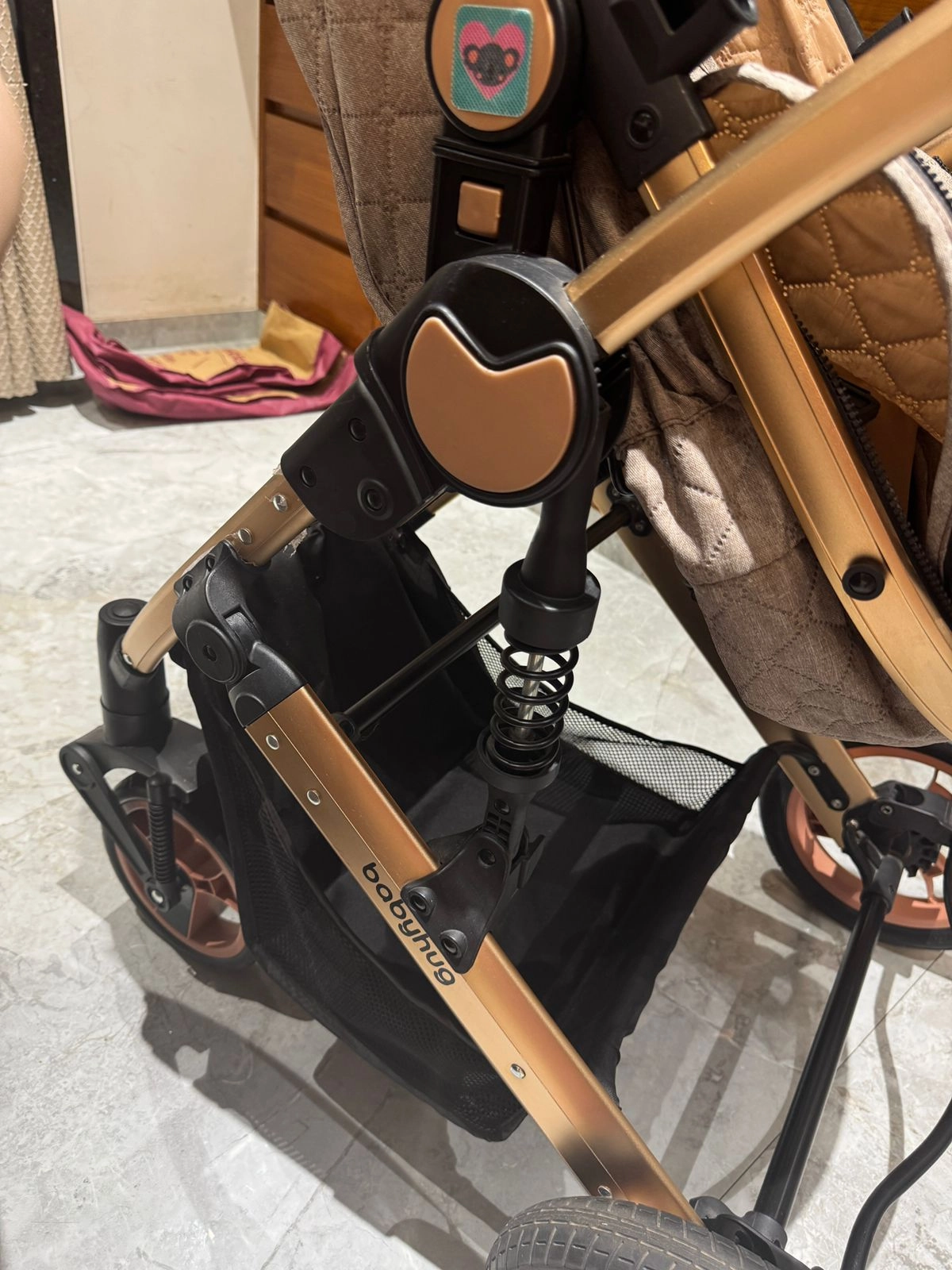 BABYHUG Majestic Stroller Cum Carry Cot With Canopy - Beige