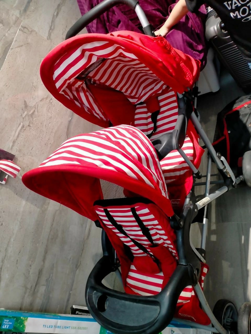 BABYHUG Twinster Easy Foldable Twin Stroller/Pram with Adjustable Legrest - Red
