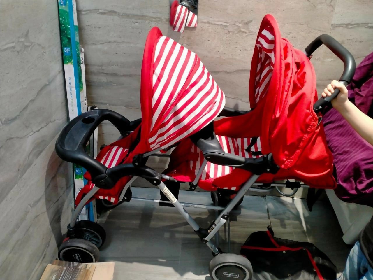 BABYHUG Twinster Easy Foldable Twin Stroller/Pram with Adjustable Legrest - Red