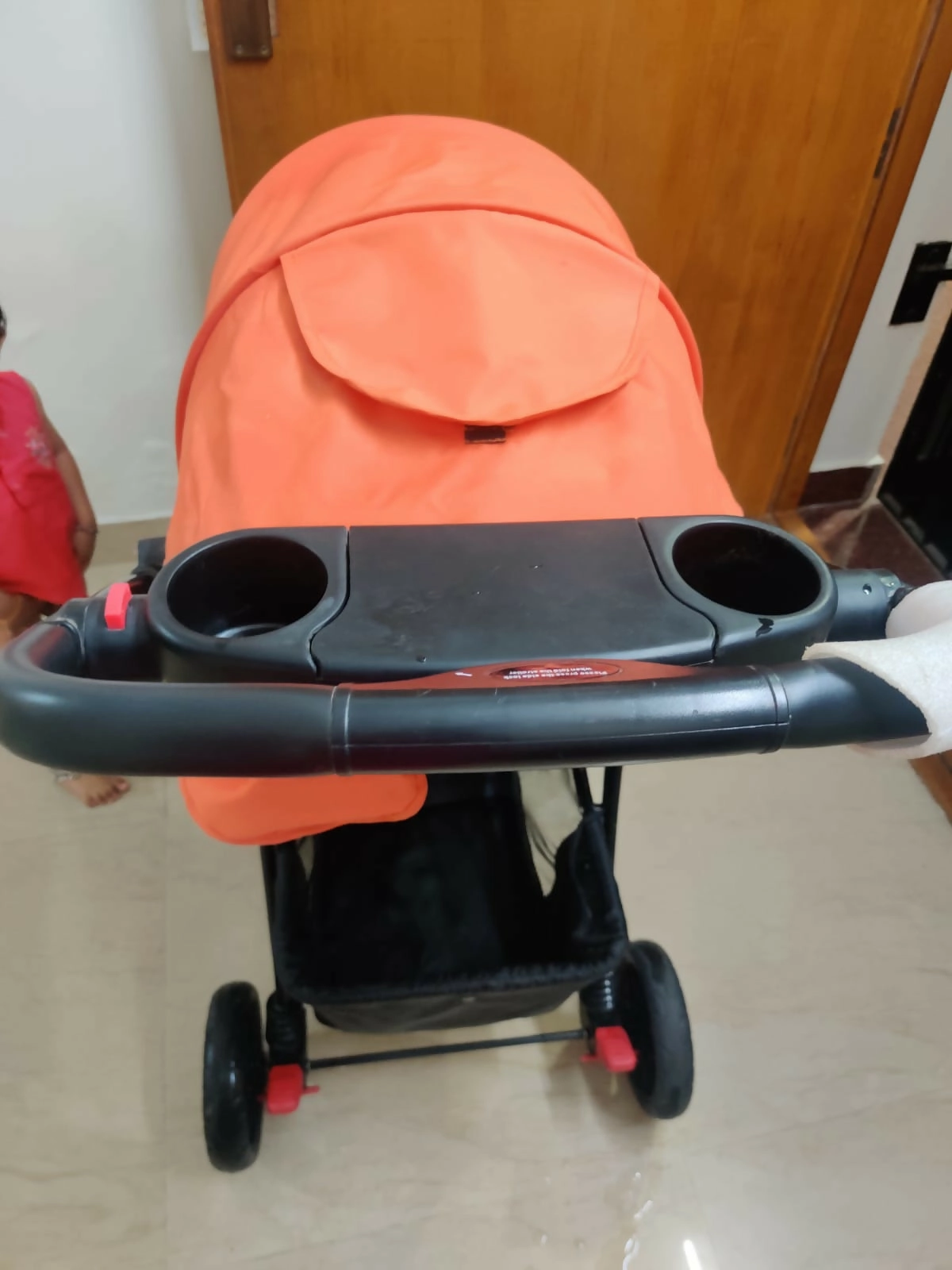 BABYHUG Wander Buddy Stroller/Pram with rear Parent Utility Box with Cup Holder - Orange and Black