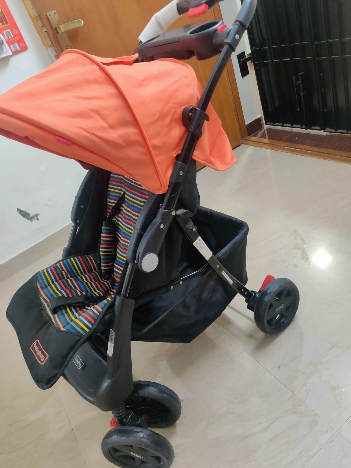 BABYHUG Wander Buddy Stroller/Pram with rear Parent Utility Box with Cup Holder - Orange and Black