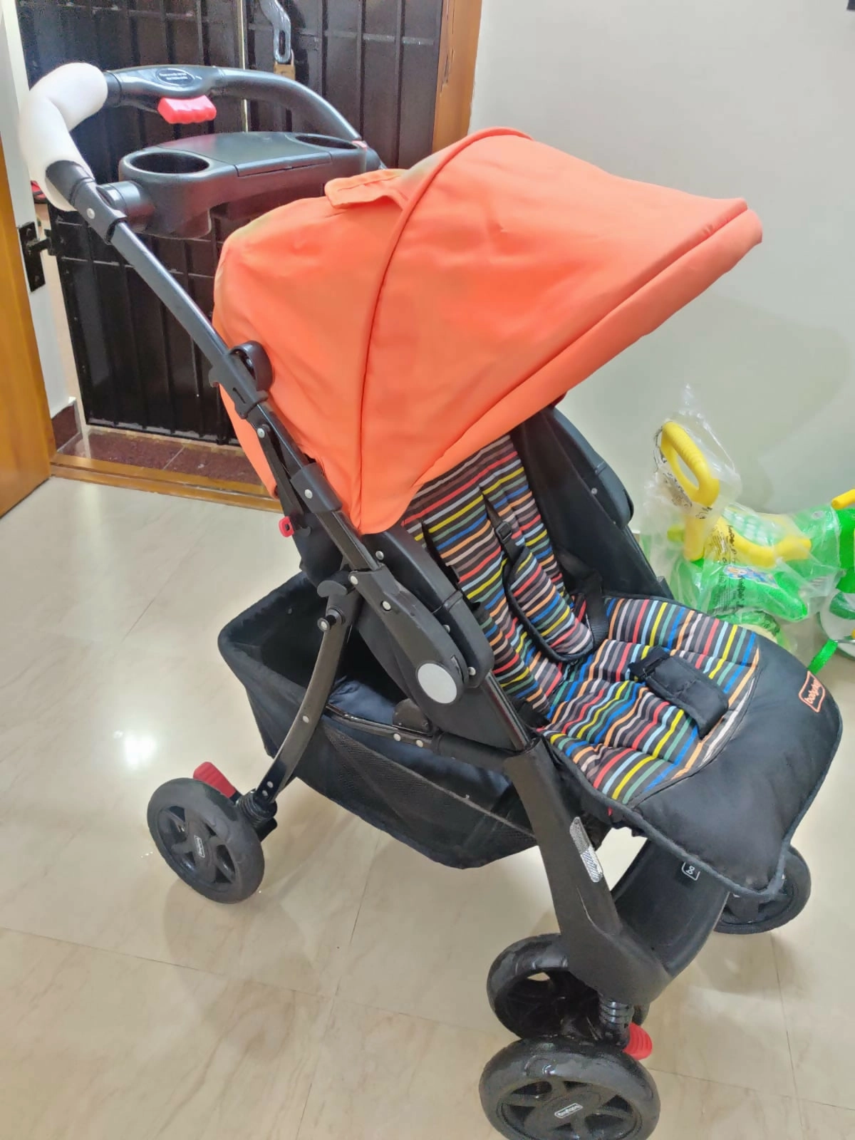 BABYHUG Wander Buddy Stroller/Pram with rear Parent Utility Box with Cup Holder - Orange and Black