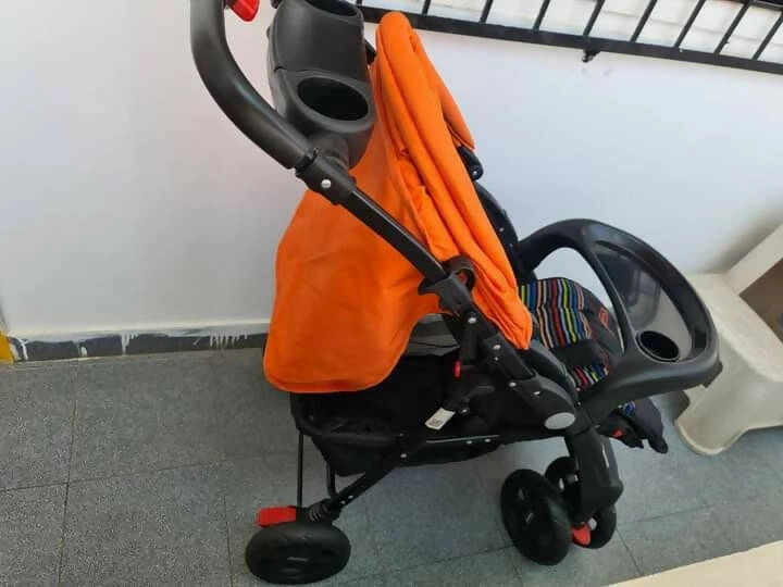 BABYHUG Wander Buddy Stroller/Pram With Rear Parent Utility Box With Cup Holder- Orange