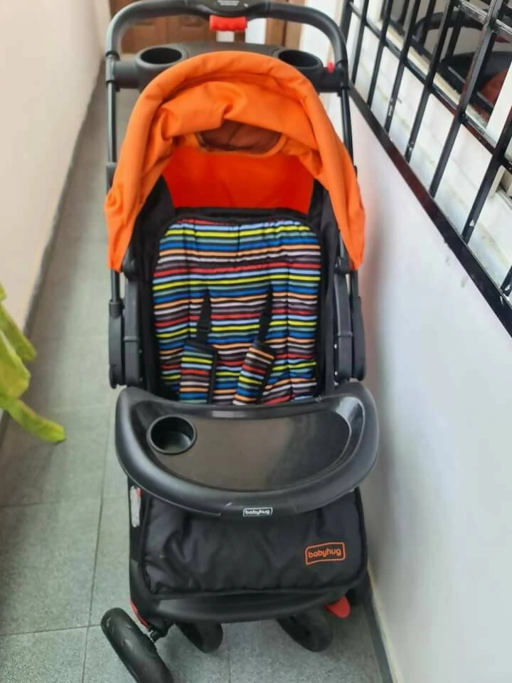 BABYHUG Wander Buddy Stroller/Pram With Rear Parent Utility Box With Cup Holder- Orange