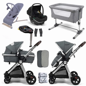 BabyLo Panorama XTi Essential Travel System & Starter Nursery Bundle, Grey on Silver Chassis