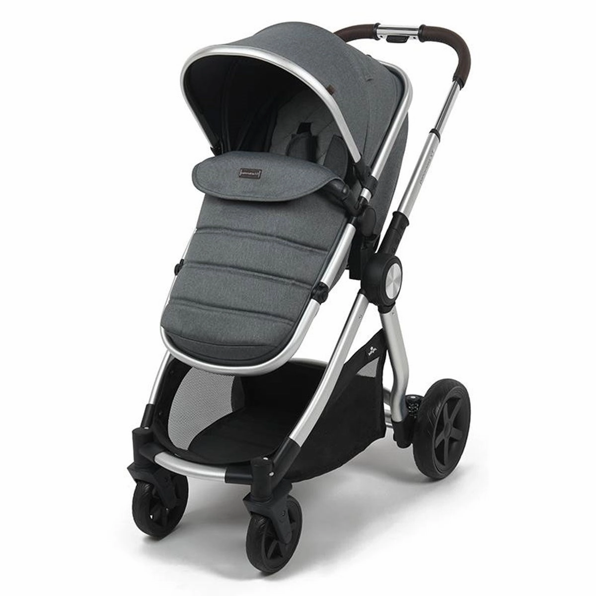 BabyLo Panorama XTi Premium Travel System & Starter Nursery Bundle including Isofix Base 2, Grey on Silver Chassis