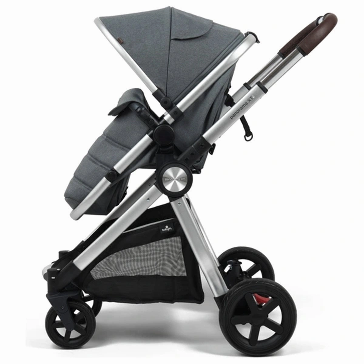 BabyLo Panorama XTi Premium Travel System & Starter Nursery Bundle including Isofix Base 2, Grey on Silver Chassis