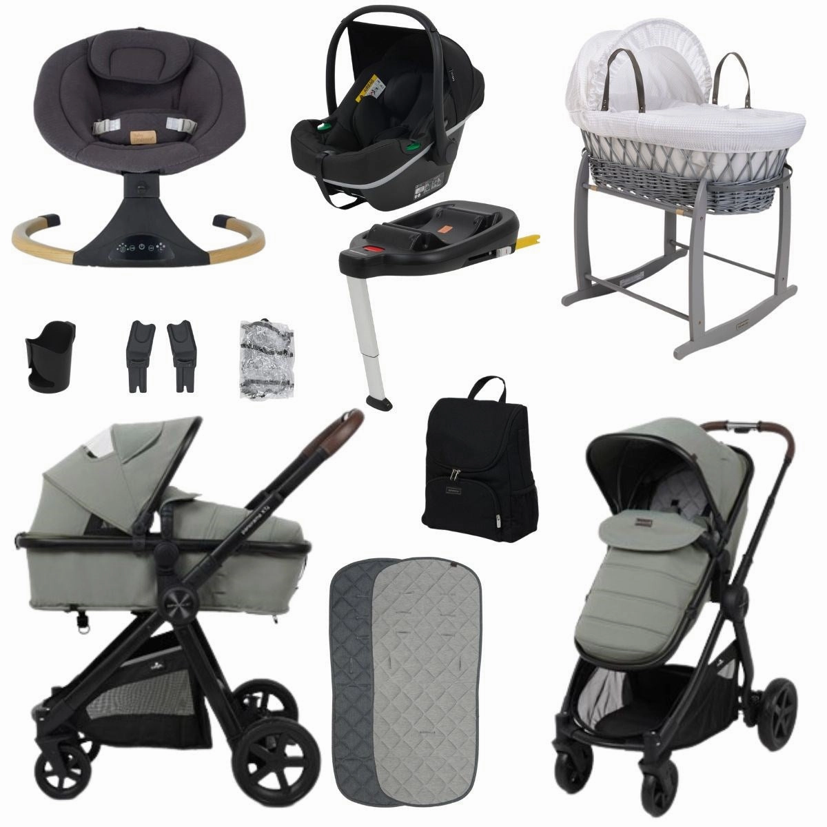 BabyLo Panorama XTi Premium Travel System & Starter Nursery Bundle including Isofix Base 3, Fern Green