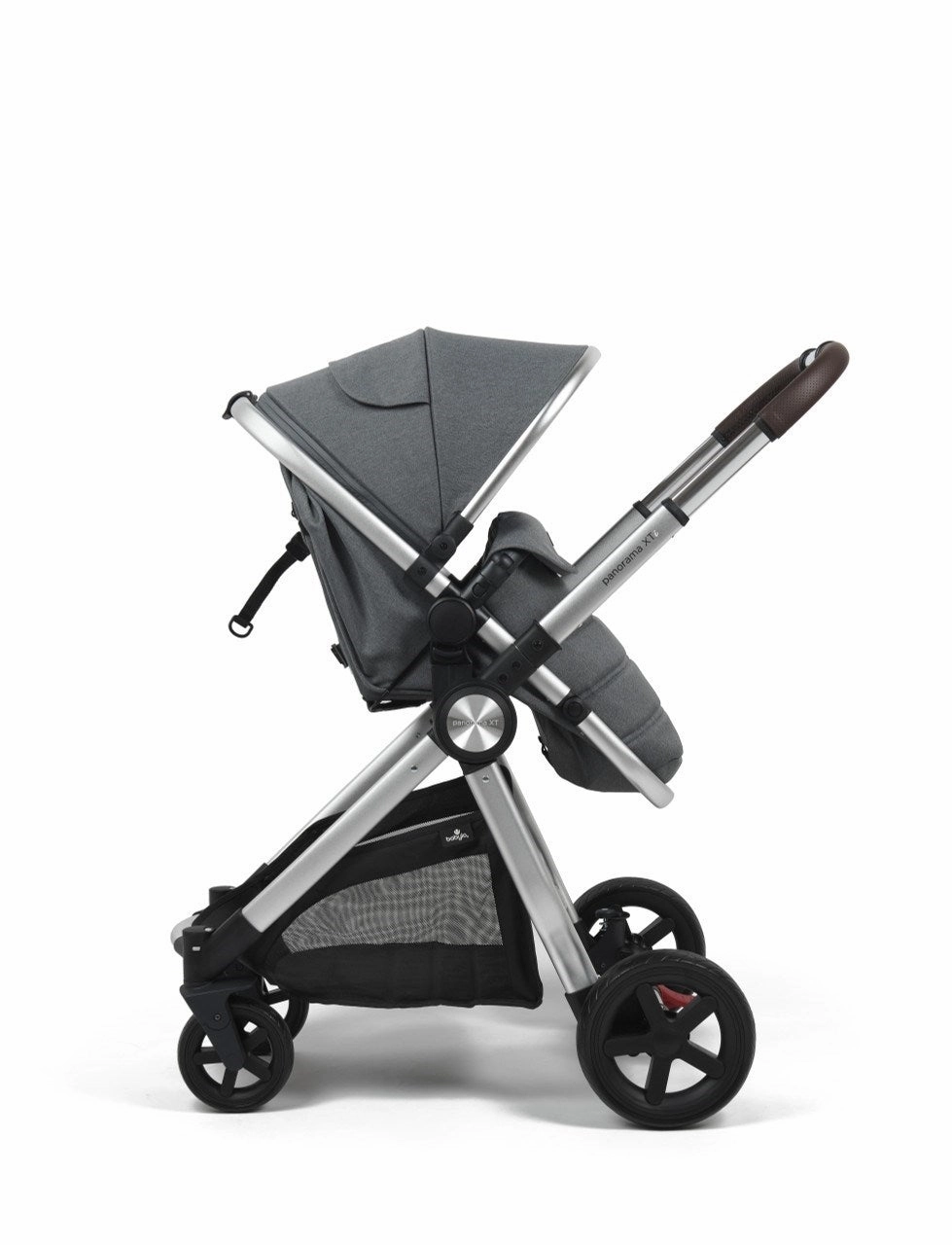 BabyLo Panorama XTi Premium Travel System & Starter Nursery Bundle including Isofix Base 3, Grey on Silver Chassis