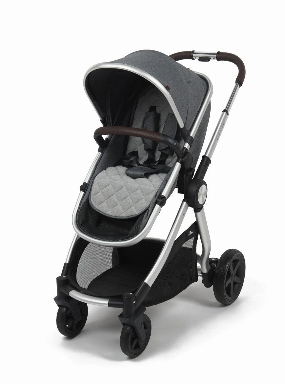 BabyLo Panorama XTi Premium Travel System & Starter Nursery Bundle including Isofix Base 3, Grey on Silver Chassis