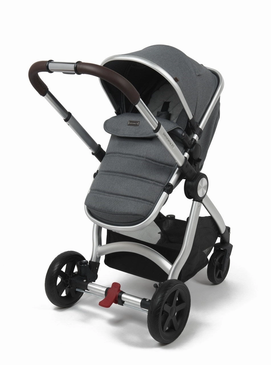 BabyLo Panorama XTi Premium Travel System & Starter Nursery Bundle including Isofix Base 3, Grey on Silver Chassis