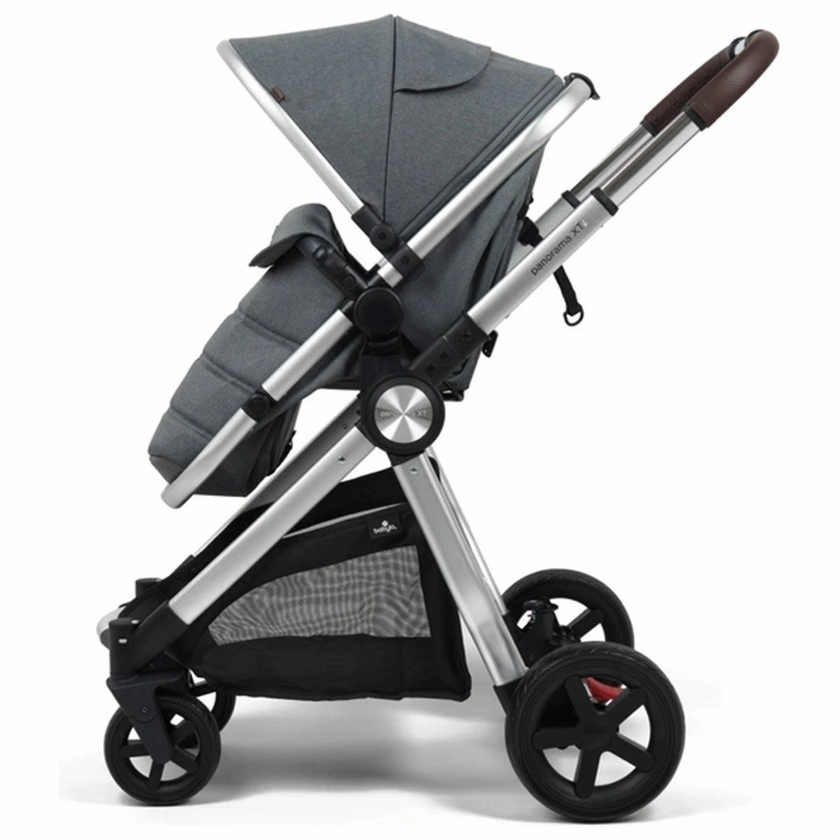 BabyLo Panorama XTi Premium Travel System & Starter Nursery Bundle including Isofix Base 3, Grey on Silver Chassis