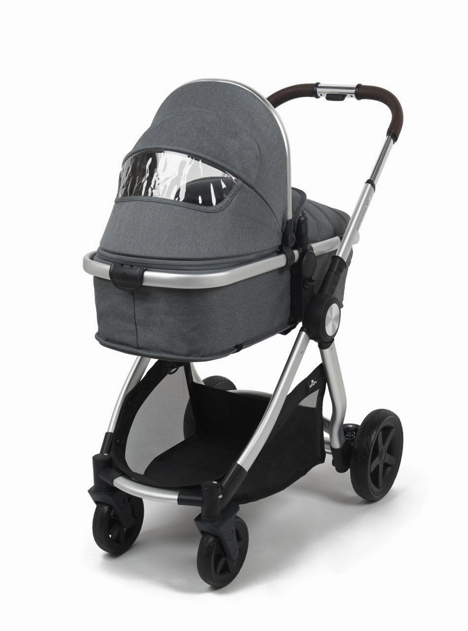 BabyLo Panorama XTi Premium Travel System & Starter Nursery Bundle including Isofix Base 3, Grey on Silver Chassis