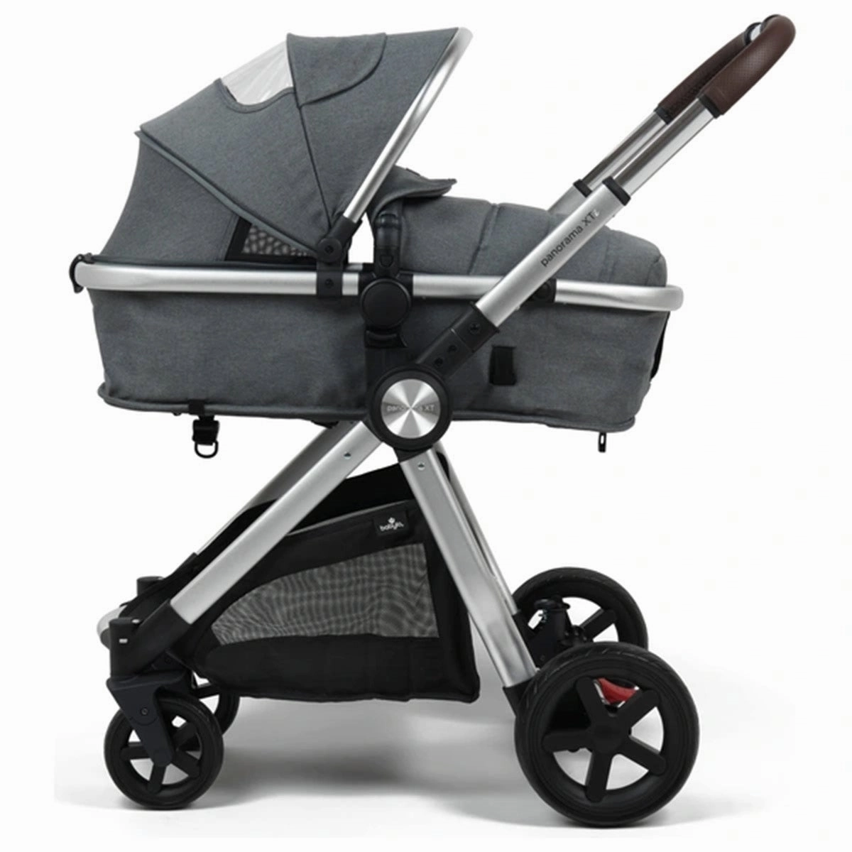 BabyLo Panorama XTi Premium Travel System & Starter Nursery Bundle including Isofix Base, Grey on Silver Chassis