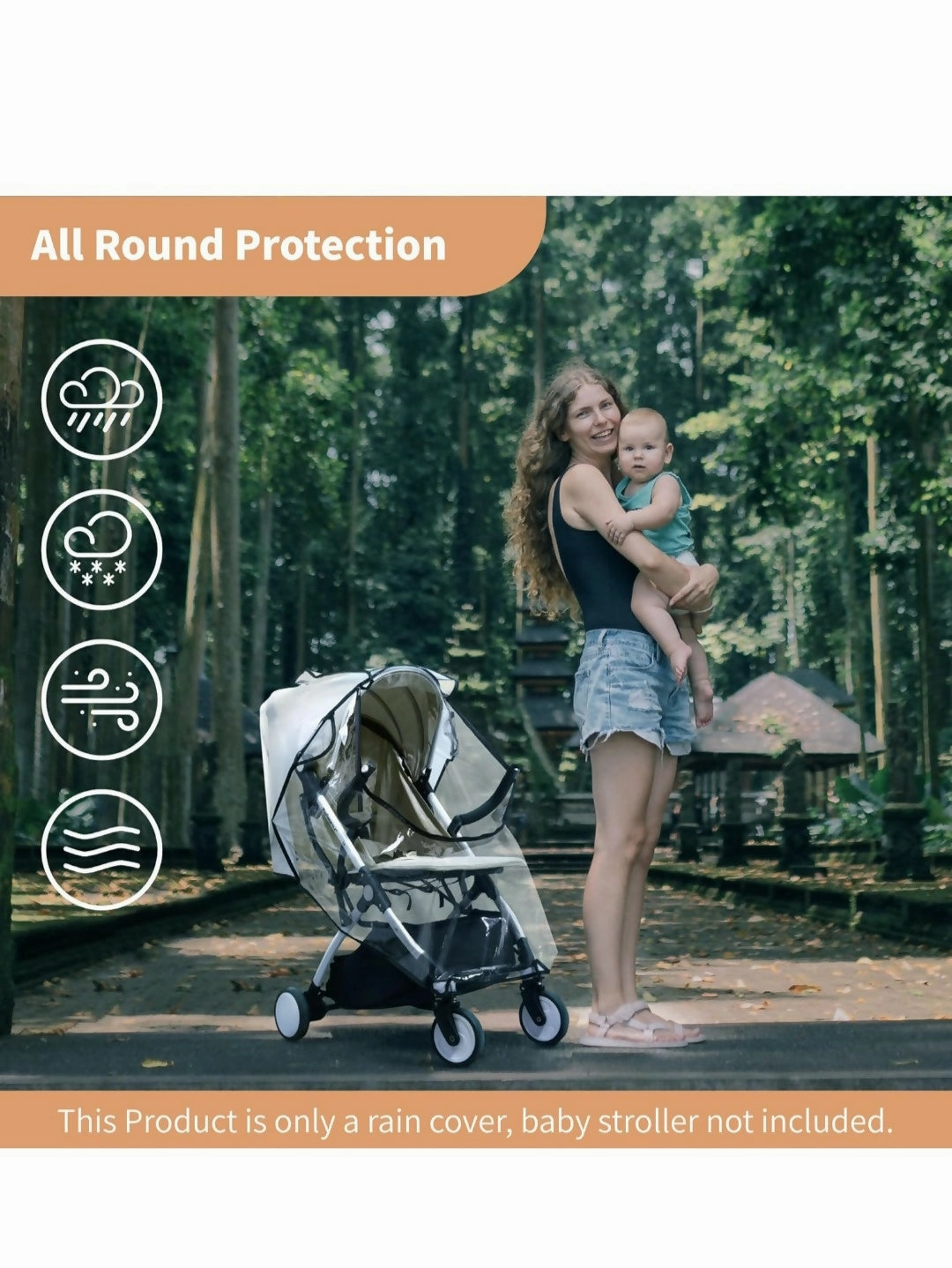 BEMECE Stroller/Pram Rain Cover Universal   Mosquito Net (2-Piece Set), Baby Travel Weather Shield