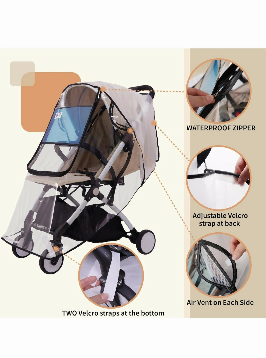 BEMECE Stroller/Pram Rain Cover Universal   Mosquito Net (2-Piece Set), Baby Travel Weather Shield