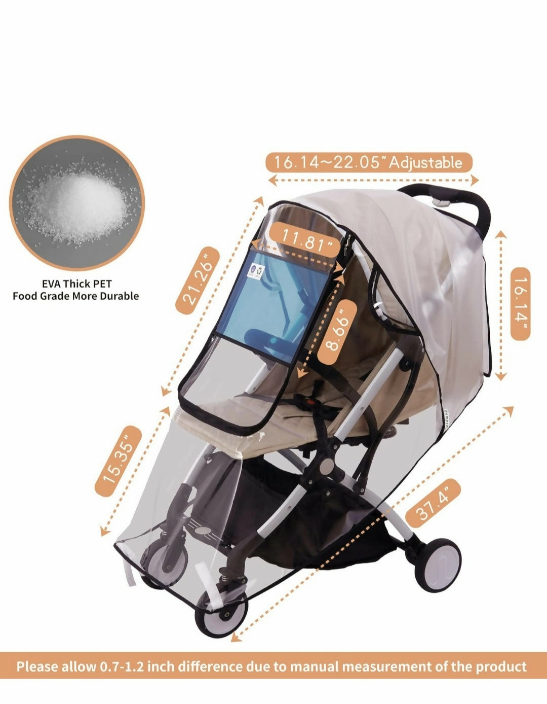 BEMECE Stroller/Pram Rain Cover Universal   Mosquito Net (2-Piece Set), Baby Travel Weather Shield