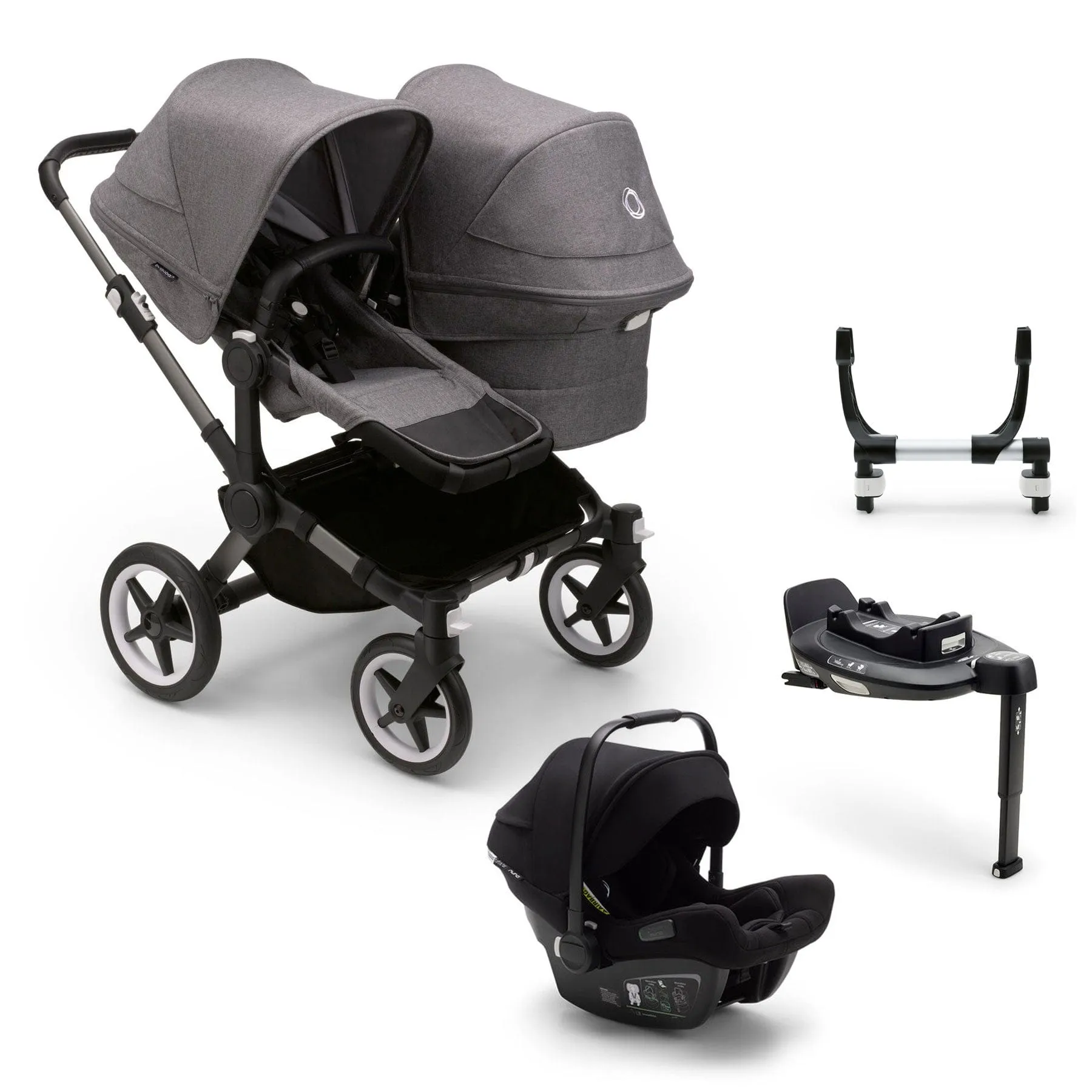 Bugaboo Donkey 5 Duo Complete Turtle Travel System - Grey Mlange