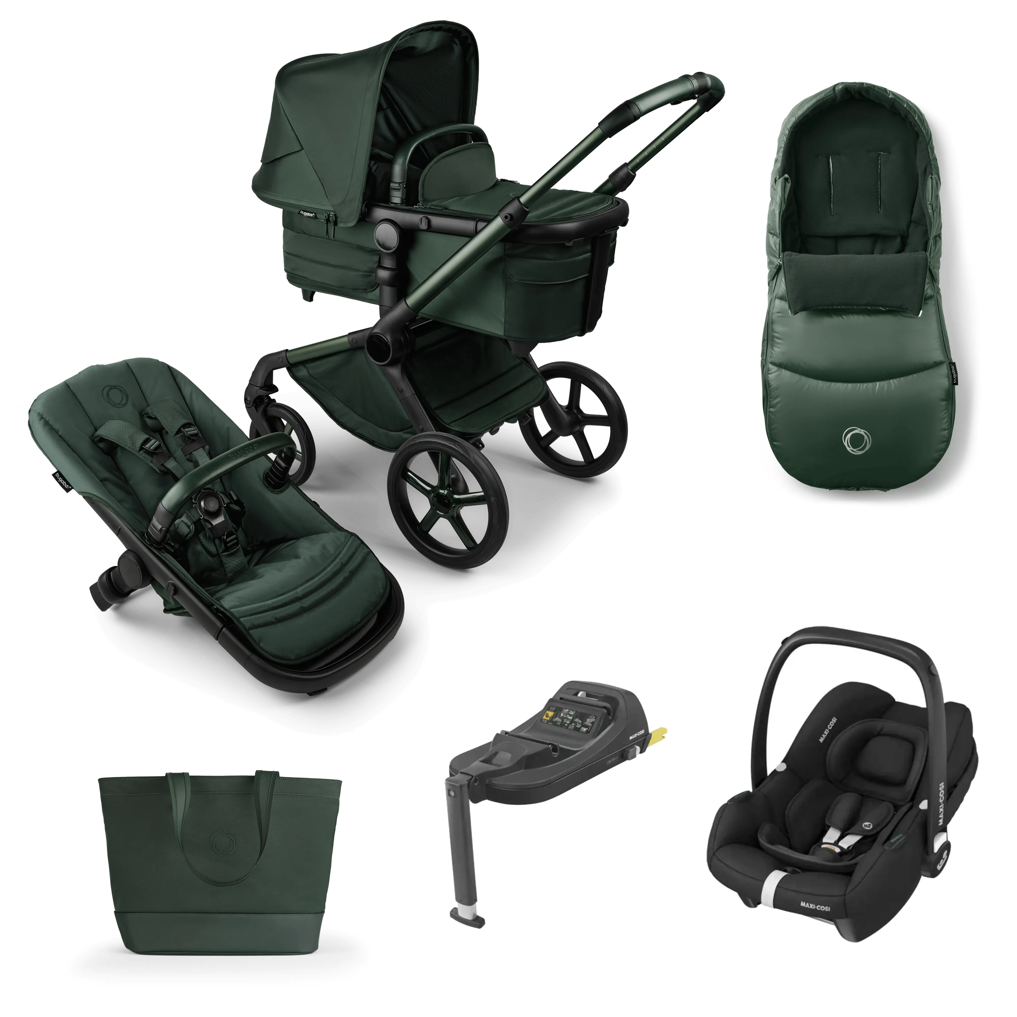 Bugaboo Fox 5 Cabriofix i-Size Travel System, Noir Limited Edition - Midnight Green