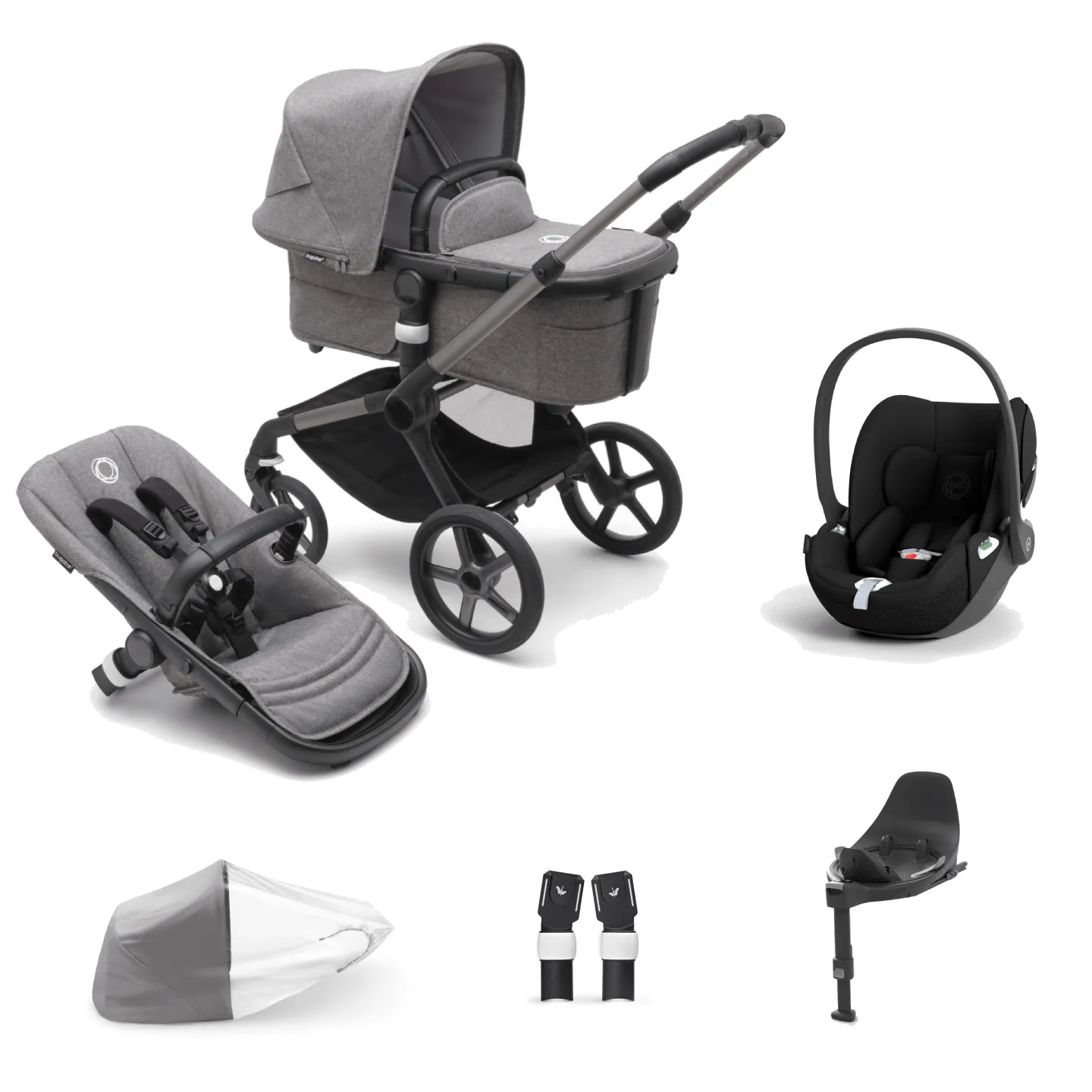 Bugaboo Fox 5, Cloud T and Base Travel System - Graphite/Grey Melange