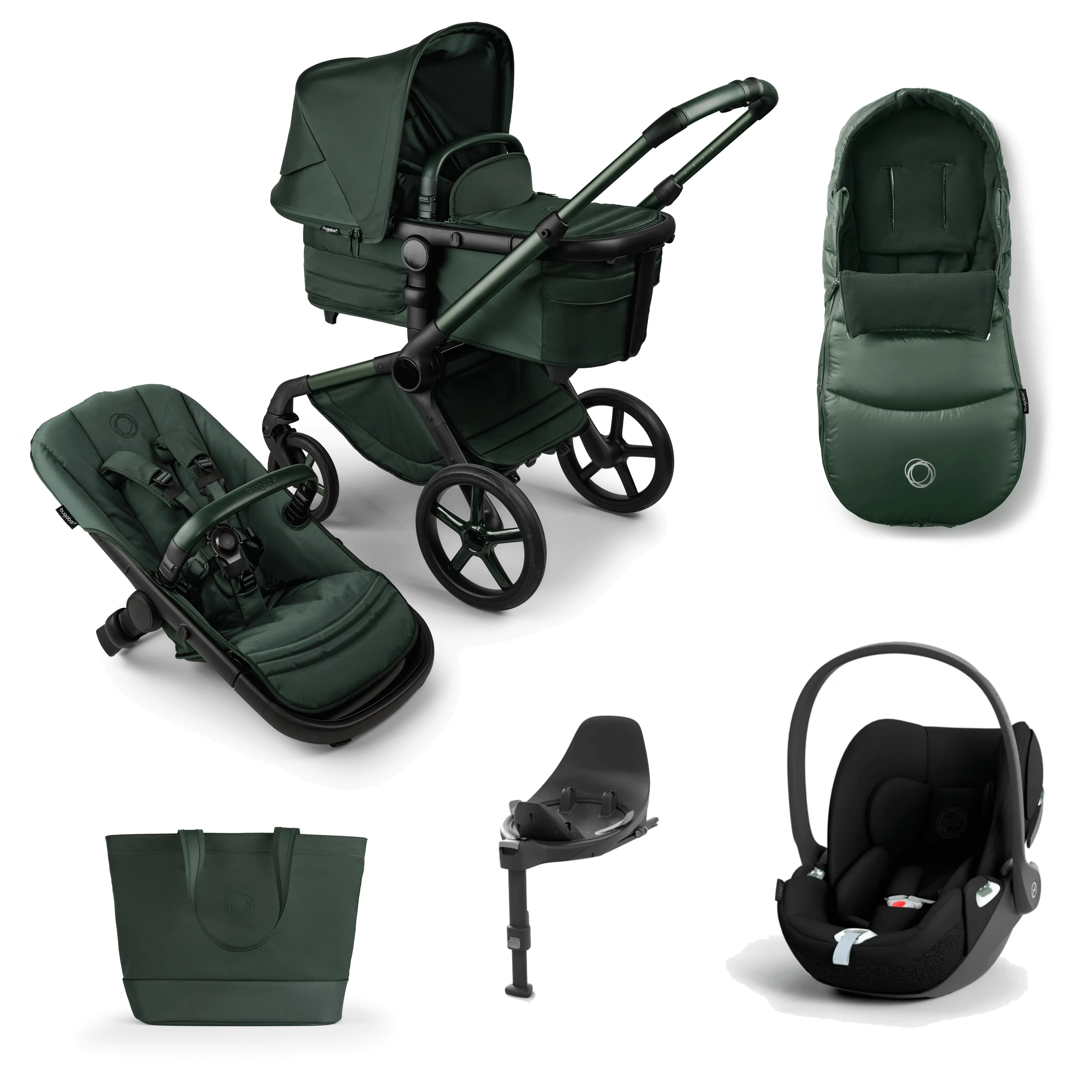 Bugaboo Fox 5 Cloud T Travel System, Noir Limited Edition - Midnight Green