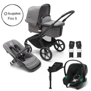 Bugaboo, Fox 5 Complete Travel Bundle w/ Aton B2, Black/Grey Melange