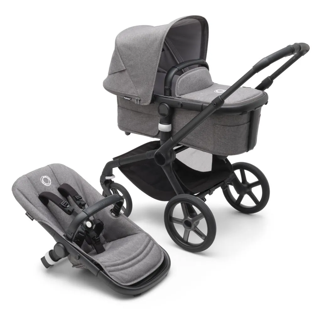 Bugaboo, Fox 5 Complete Travel Bundle w/ Aton B2, Black/Grey Melange