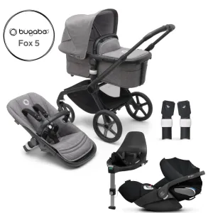 Bugaboo, Fox 5 Complete Travel Bundle w/ Cloud T, Black/Grey Melange