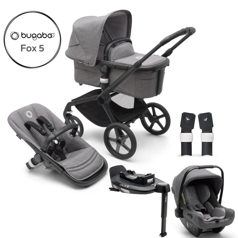 Bugaboo, Fox 5 Complete Travel Bundle w/ Turtle Air, Black/Grey Melange