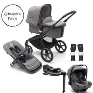 Bugaboo, Fox 5 Complete Travel Bundle w/ Turtle Air, Black/Grey Melange