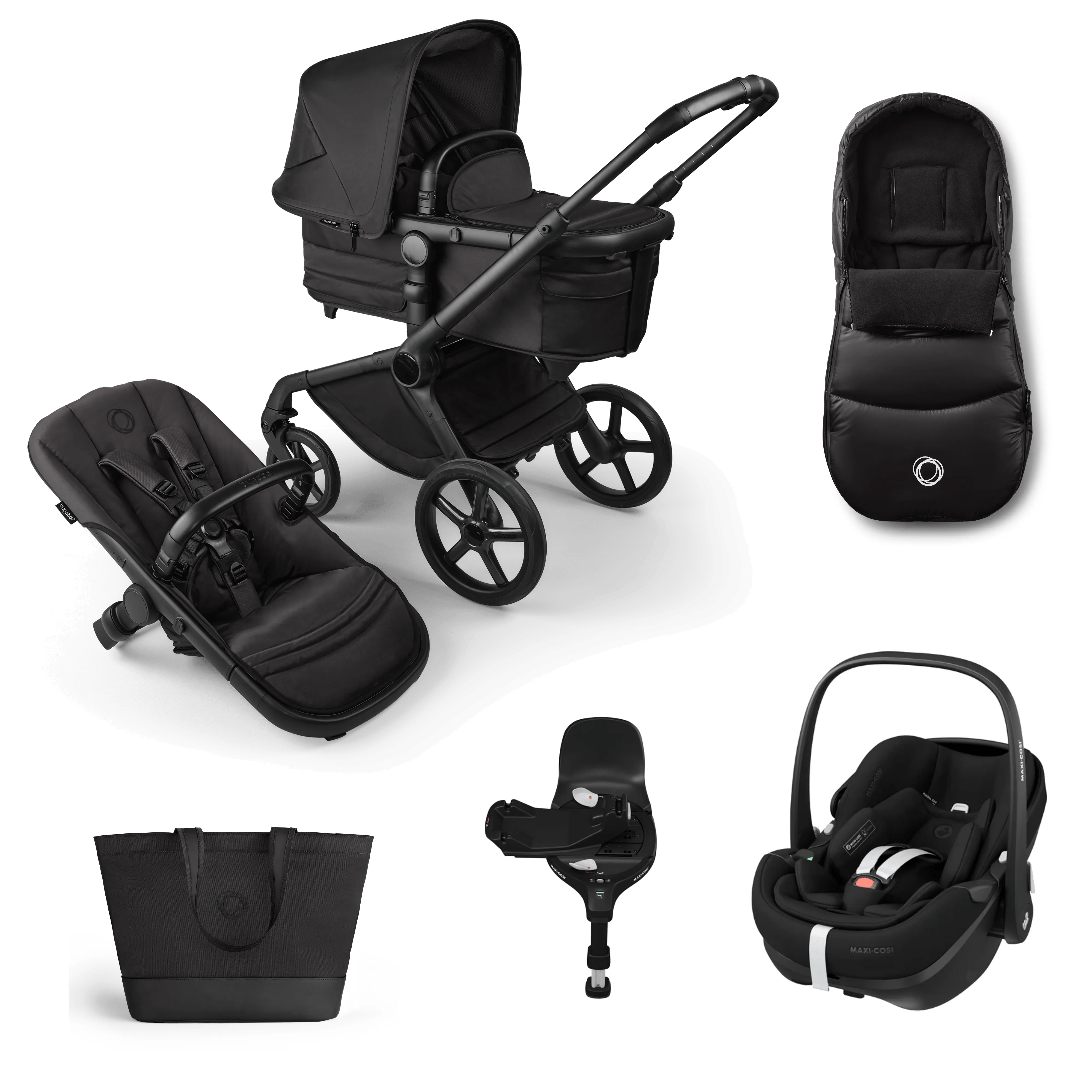 Bugaboo Fox 5 Pebble 360 PRO 2 Travel System, Noir Limited Edition - Black Moonlight