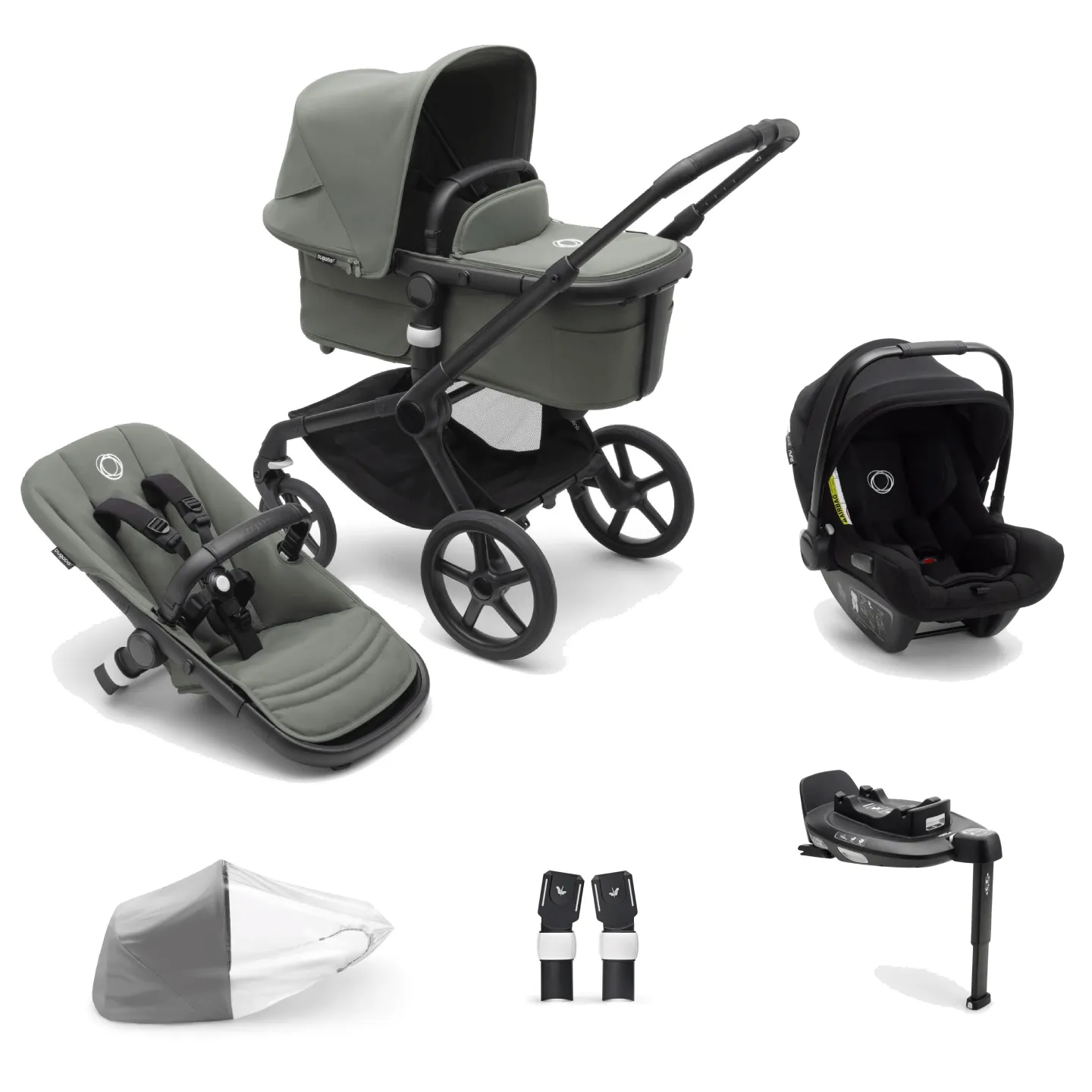 Bugaboo Fox 5, Turtle and Base Travel System - Black/Forest Green