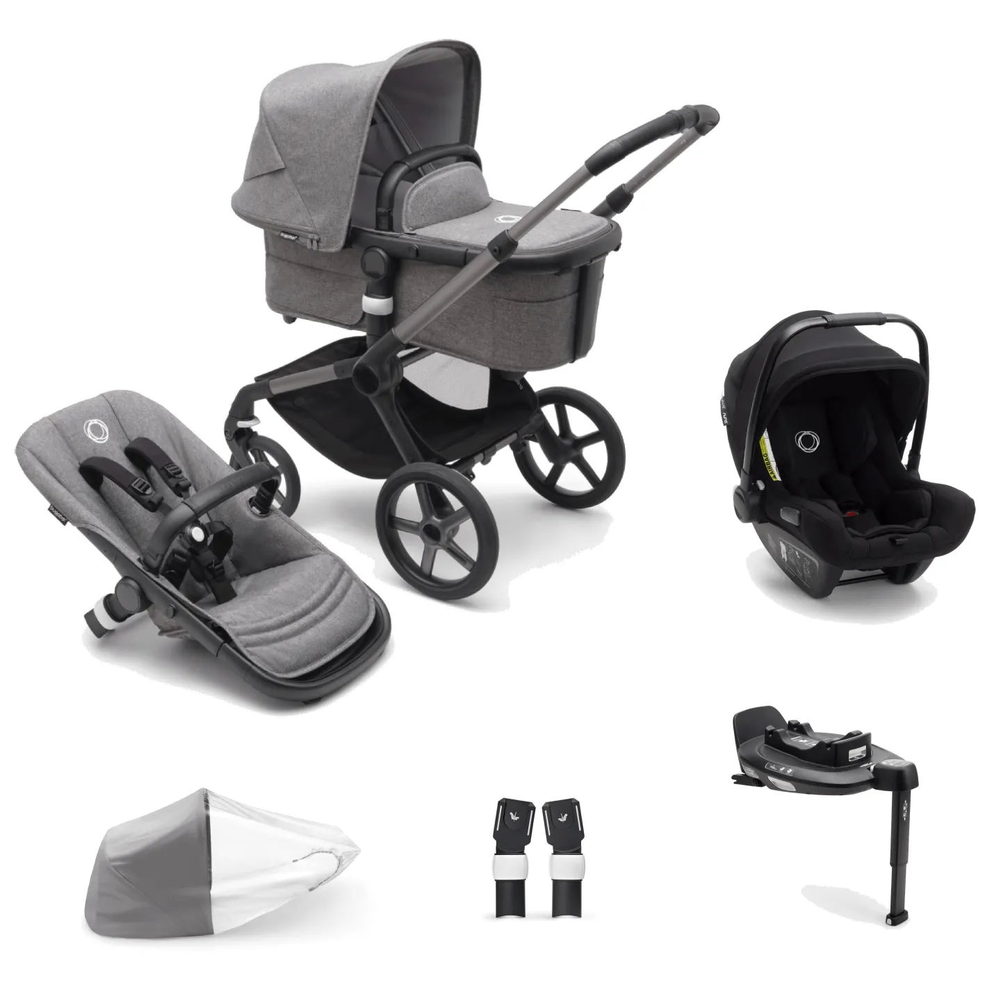 Bugaboo Fox 5, Turtle and Base Travel System - Graphite/Grey Melange