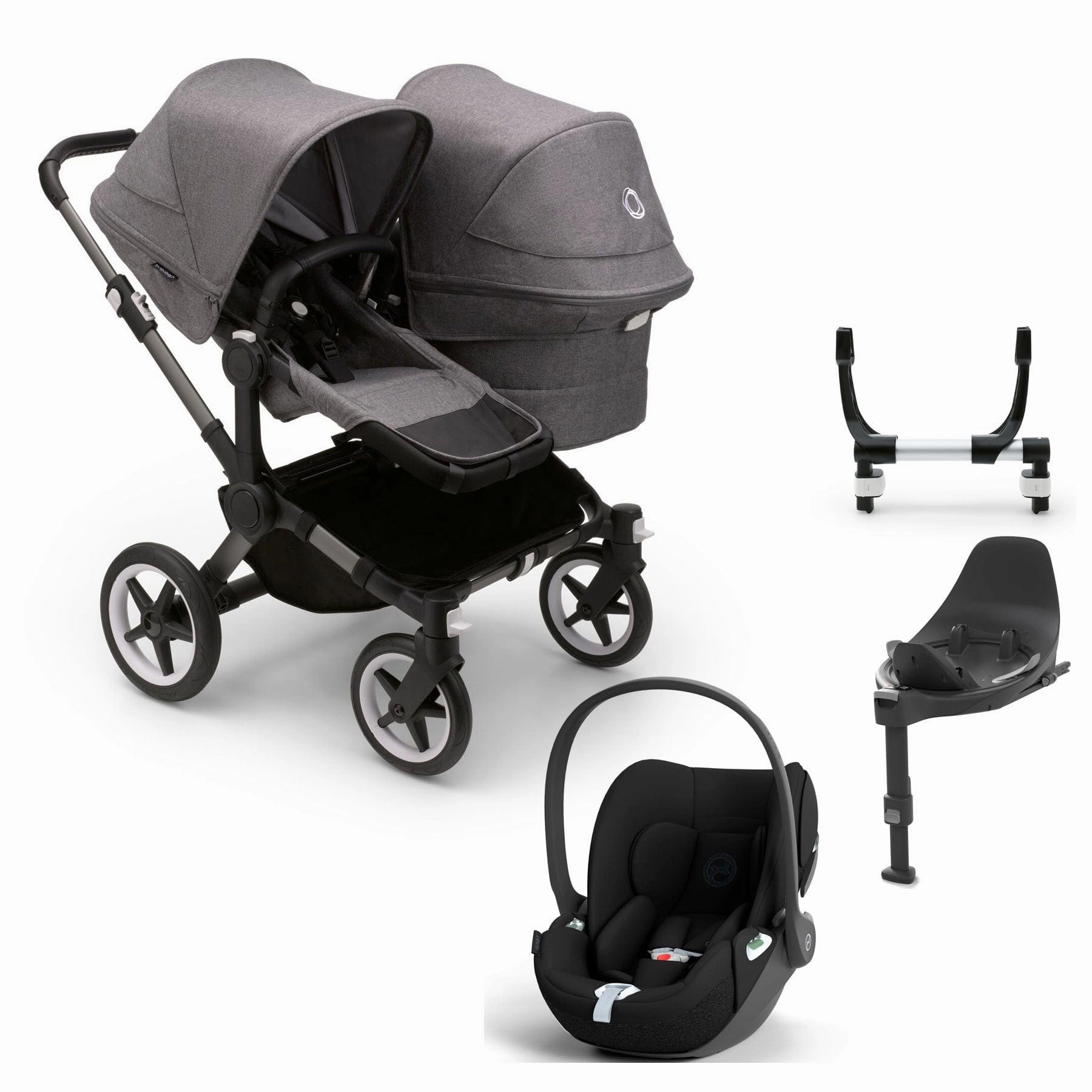 Bugaboo Donkey 5 Duo Complete Cloud T Travel System - Grey Mlange