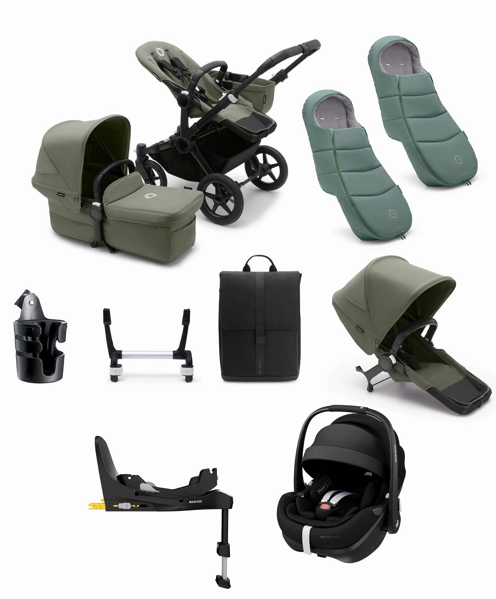 Bugaboo Donkey 5 Duo Pushchair Bundle with Maxi-Cosi Pebble 360 Pro Car Seat & Base - Forest Green