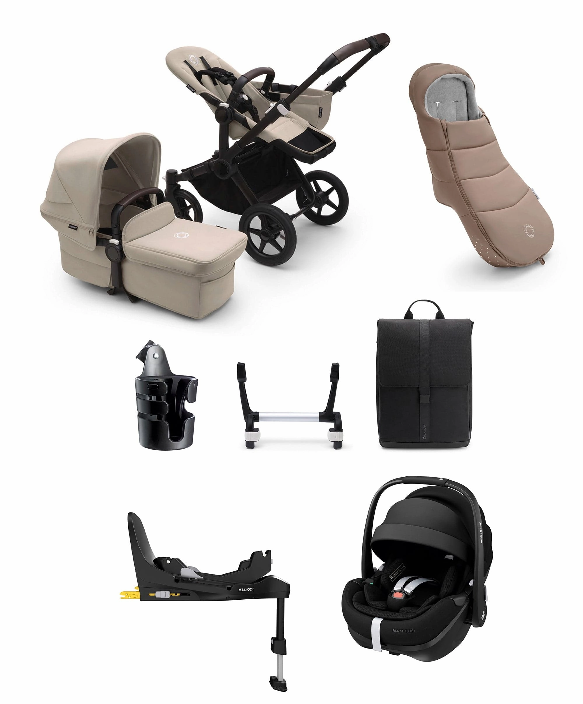 Bugaboo Donkey 5 Mono Complete Pushchair Ultimate Bundle with Maxi-Cosi Pebble 360 Pro Car Seat & Base - Taupe