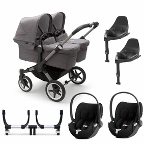 Bugaboo Donkey 5 Twin Complete Cloud T Travel System - Grey Mlange