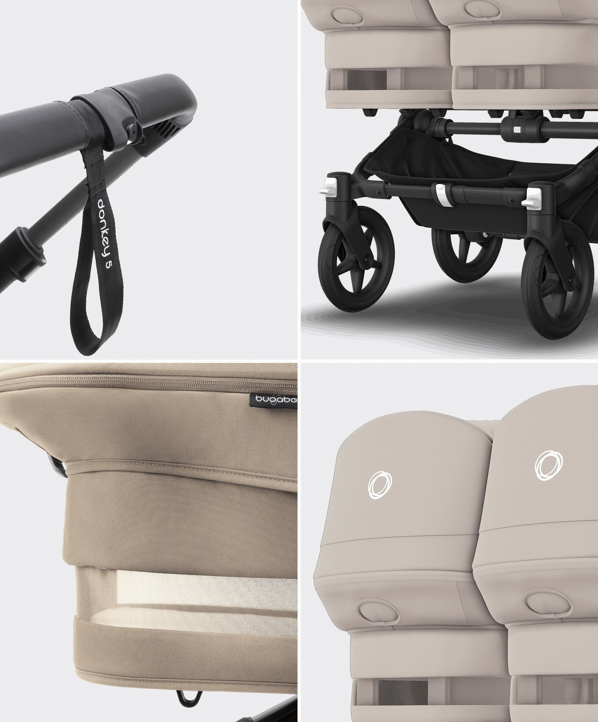Bugaboo Donkey 5 Twin Pushchair & Carrycot with Extension Set - Desert Taupe