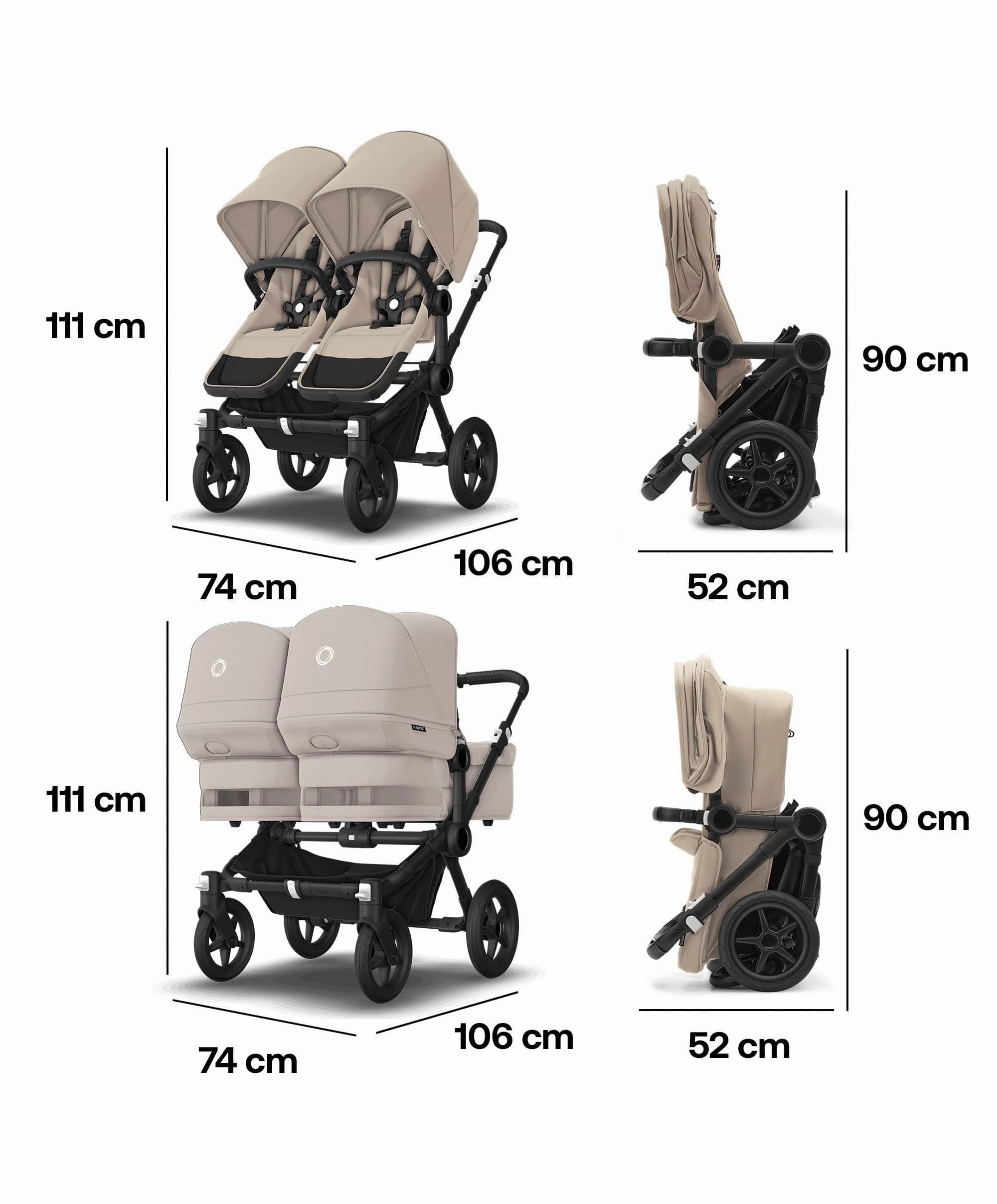 Bugaboo Donkey 5 Twin Pushchair & Carrycot with Extension Set - Desert Taupe