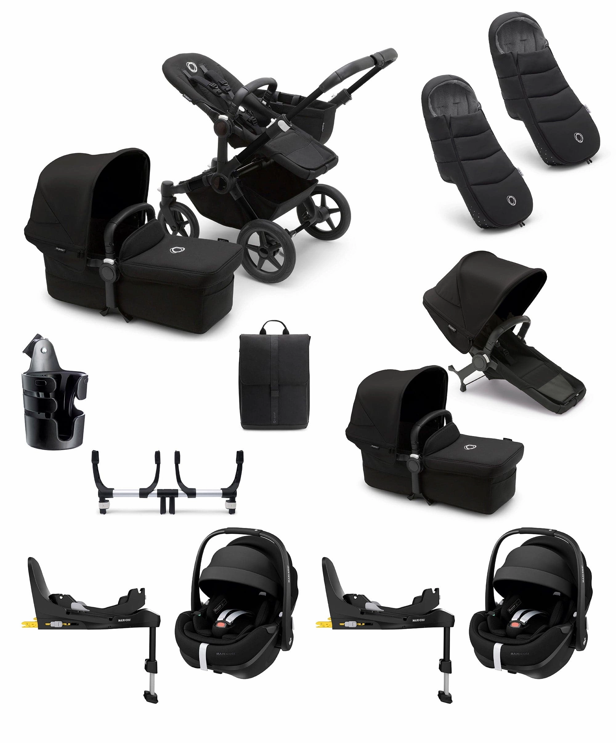 Bugaboo Donkey 5 Twin Pushchair Bundle with Maxi-Cosi Pebble 360 Pro Car Seat & Base - Black