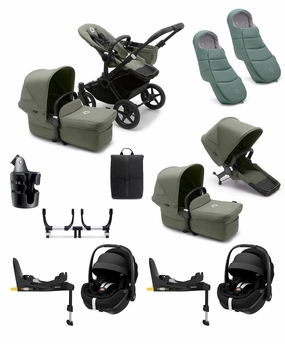 Bugaboo Donkey 5 Twin Pushchair Bundle with Maxi-Cosi Pebble 360 Pro Car Seat & Base - Forest Green