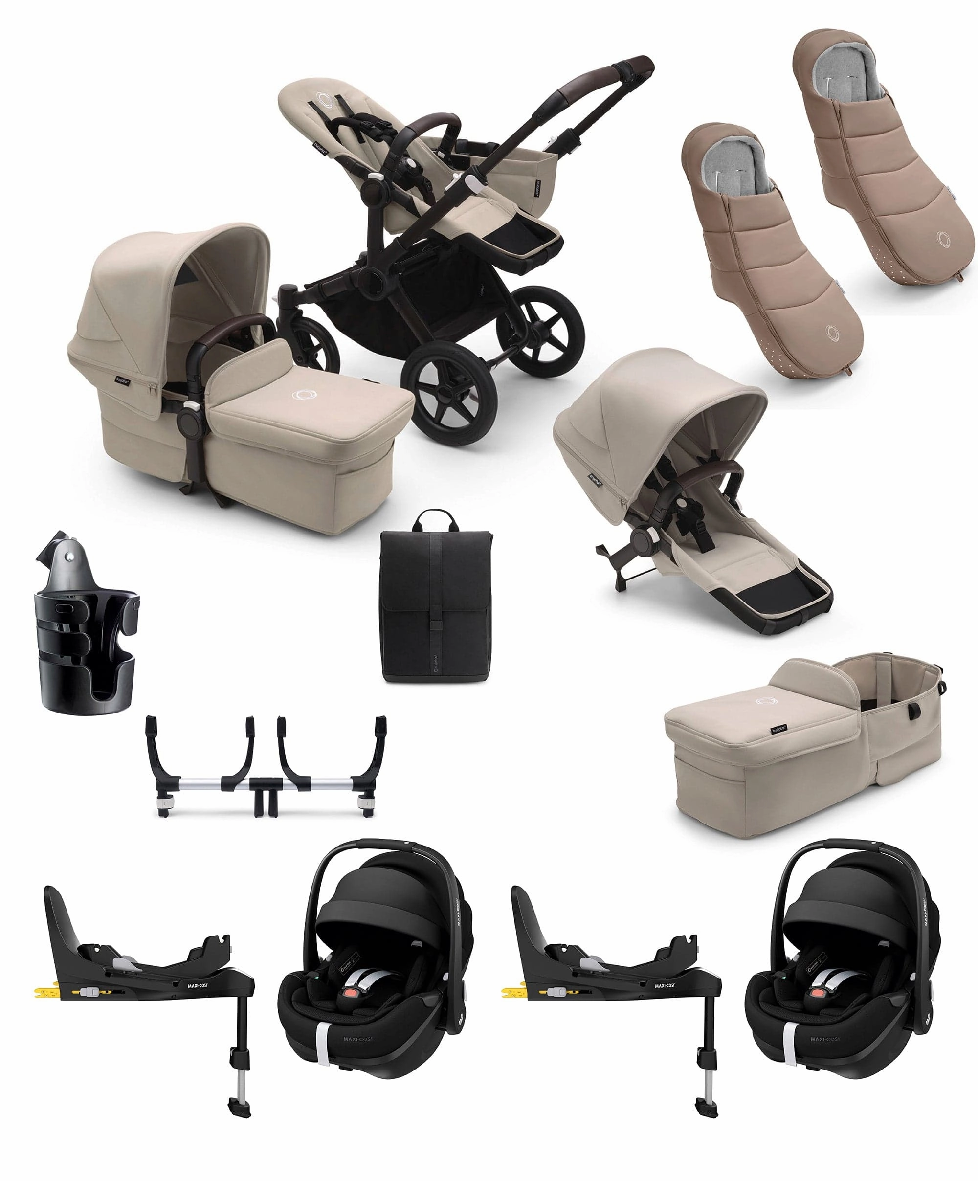 Bugaboo Donkey 5 Twin Pushchair Bundle with Maxi-Cosi Pebble 360 Pro Car Seat & Base - Taupe