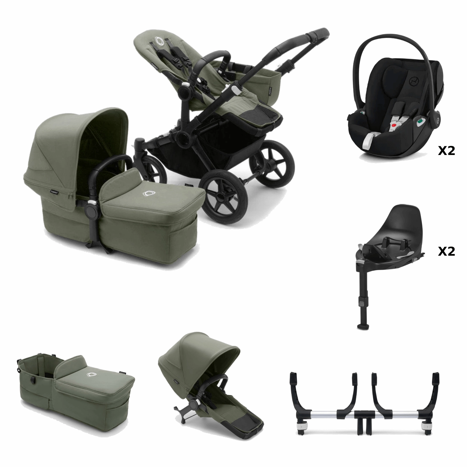 Bugaboo Donkey 5 Twin with Cloud T and Base T - Black/Forest Green